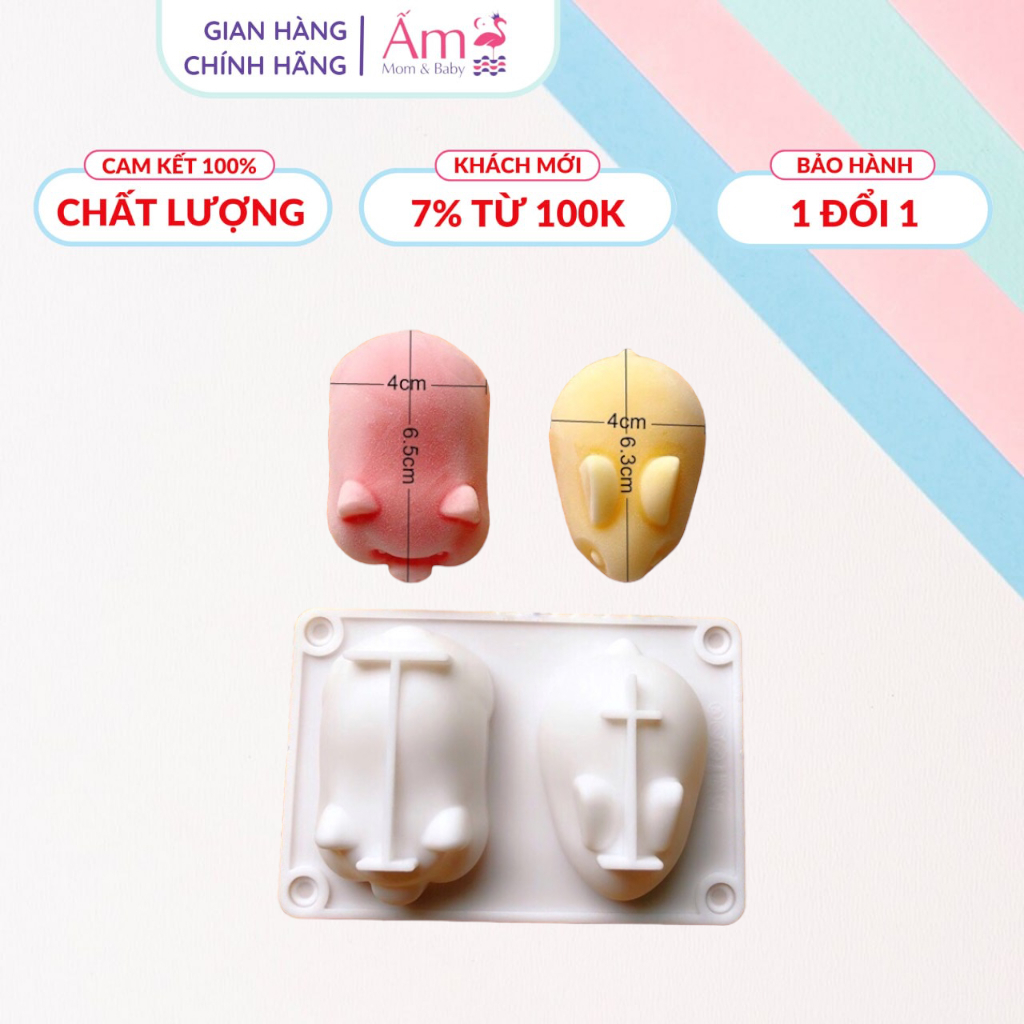 Khuôn Silicon Hình Thỏ Lợn Ấm Baby Làm Bánh Thạch Đậu Hũ Cho Bé Ấm Gift Decor