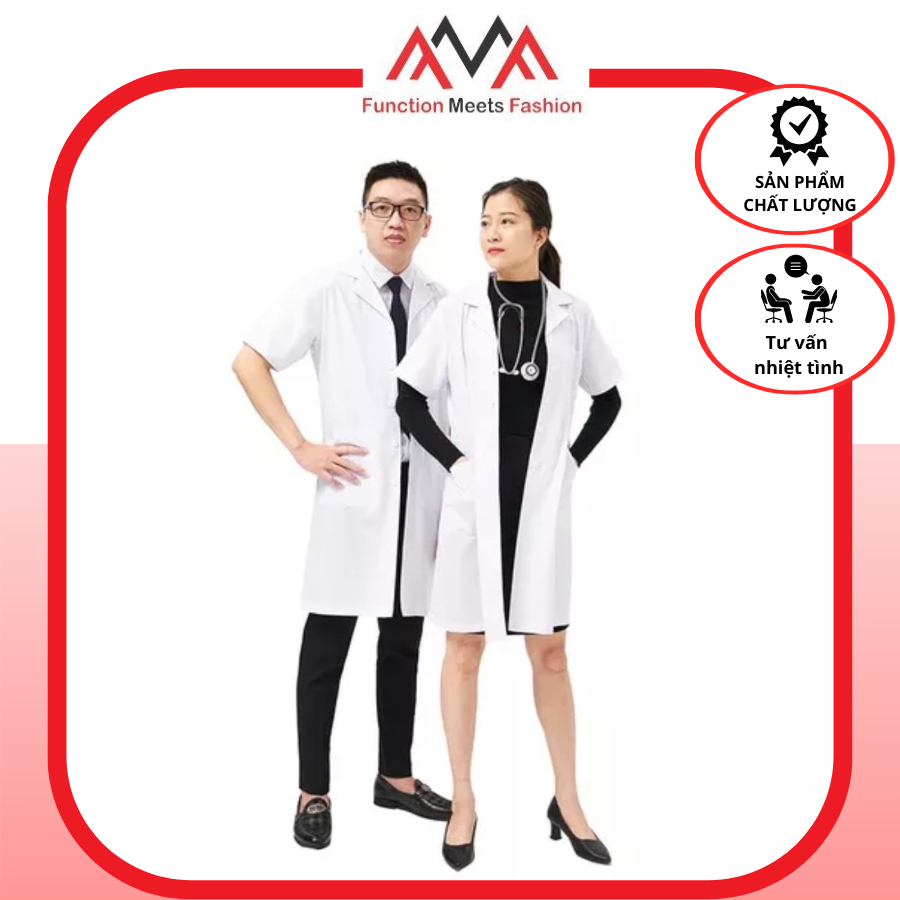 Áo blouse bác sĩ  FMF chính hãng dáng dài cộc tay nam/nữ vải tc loại đẹp không phai màu thấm hút mồ hôi tốt