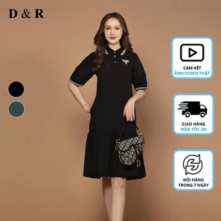 Đầm polo lụa tơ bigsize đính logo ong Quảng Châu cao cấp D&R Fashion D264