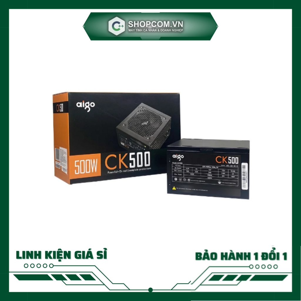 Nguồn máy tính PC Aigo CK550 550W bảo hành 36 tháng linh kiện chính hãng Shopcom