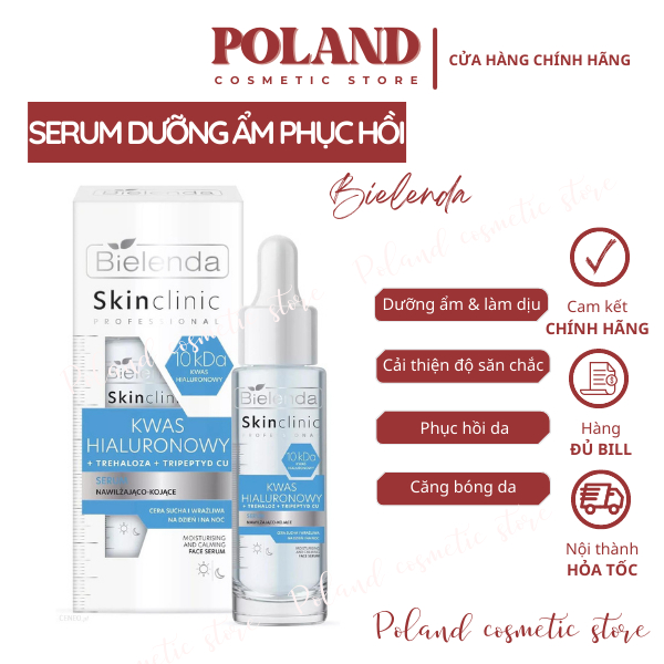 Serum dưỡng ẩm, làm dịu và phục hồi Bielenda Skin Clinic Professional cho ngày và đêm với HA Axit Hyaluronic 30ml