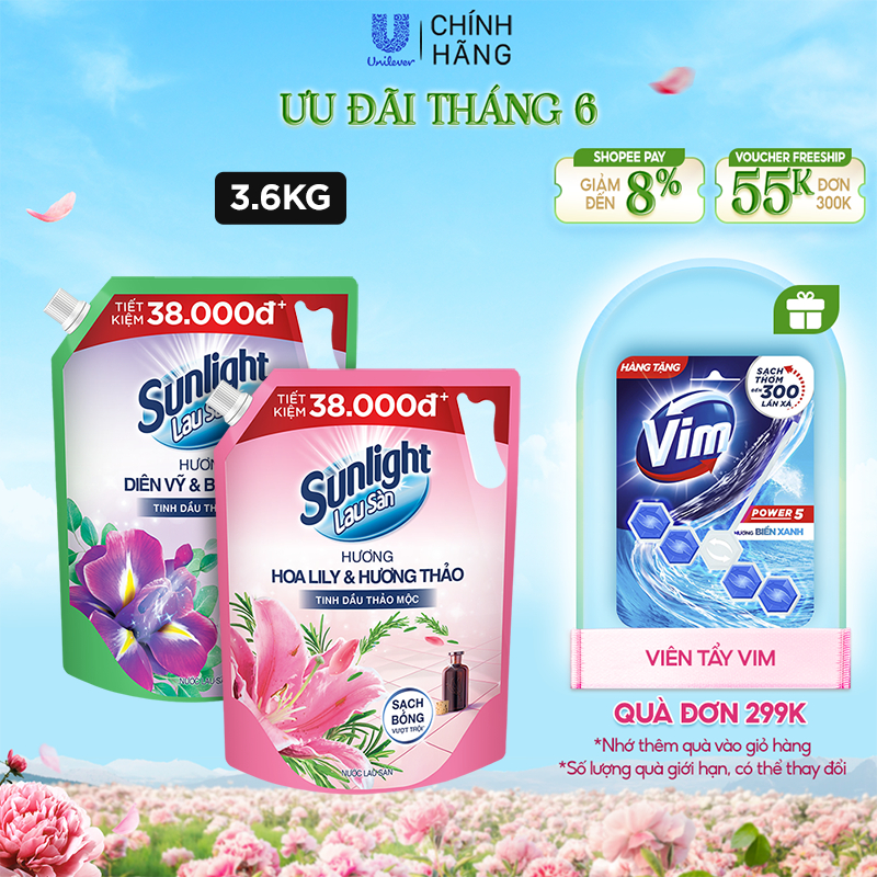 Nước Lau Sàn Sunlight Tinh Dầu Thảo Mộc Túi 3.6 Kg