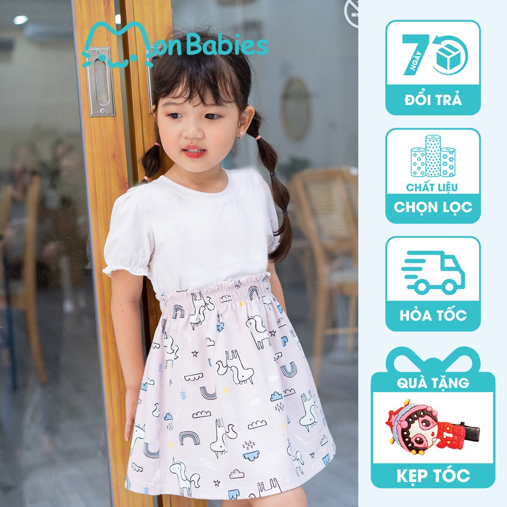 Chân váy bé gái 2,3,4,5,6,7,8,9,10 tuổi chất cotton họa tiết xinh xắn, phù hợp đi chơi, đi học MonBabies MCV2241