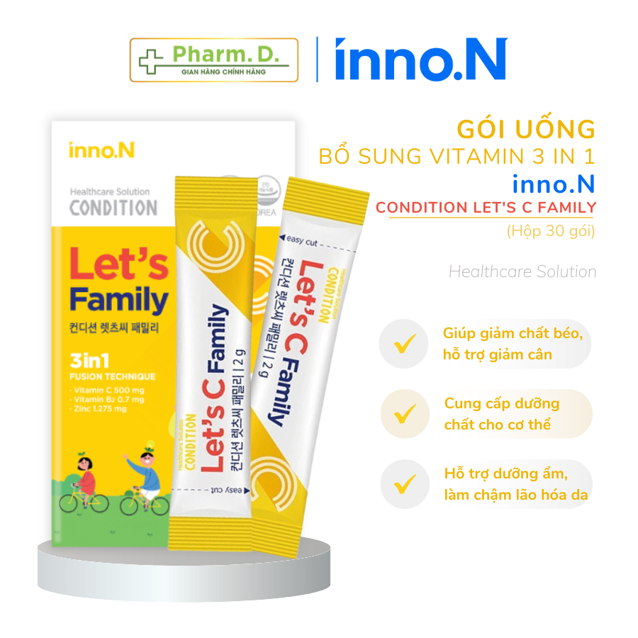 Gói Uống CONDITION Let's C Family inno.N Bổ Sung Vitamin C, Kẽm, Vitamin B2 Hỗ Trợ Sức Khỏe (Hộp 30 gói)