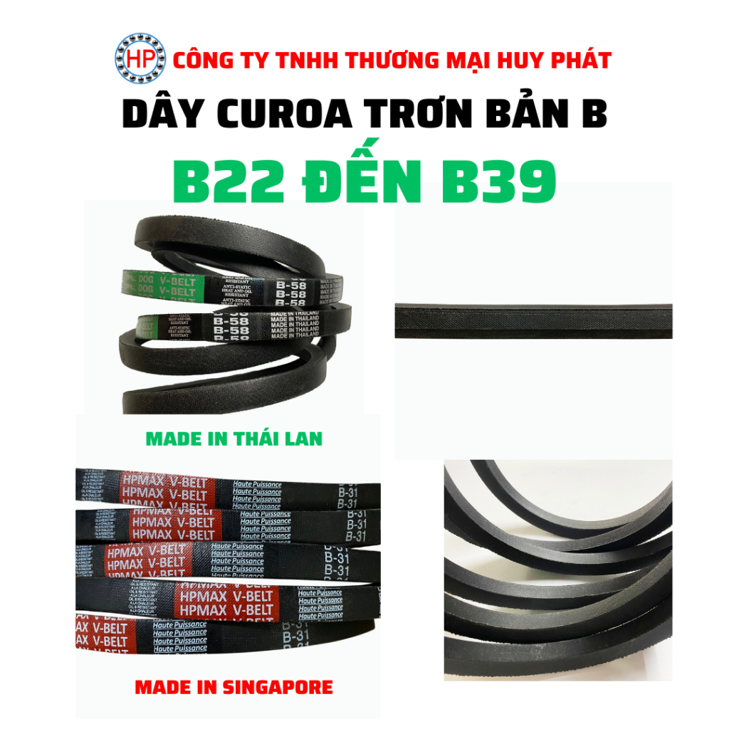 Dây curoa trơn bản B từ B22 đến B39 (dây Thái Lan và dây Singapore)