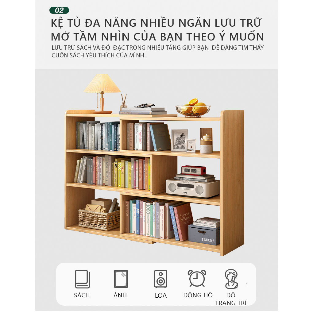 Kệ sách gỗ để góc xoay 180 thông minh, kệ đa tầng tiện ích decor phòng kiểu Hàn thương hiệu Larot - LP209