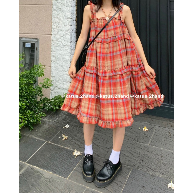 Váy 2 dây caro đỏ vintage dáng dài, đầm dài hai dây sọc caro dáng xoè chữ A bánh bèo tiểu thư ullzang