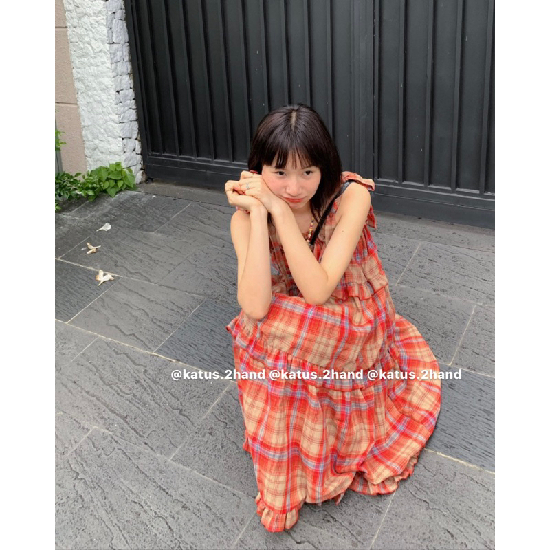 Váy 2 dây caro đỏ vintage dáng dài, đầm dài hai dây sọc caro dáng xoè chữ A bánh bèo tiểu thư ullzang