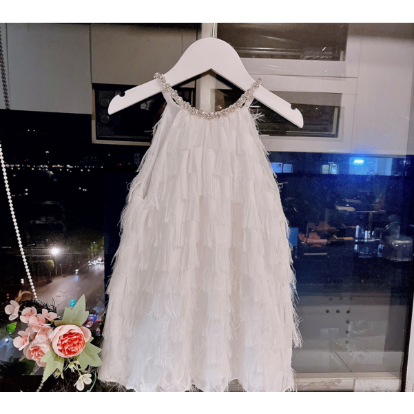 Váy Cho Bé Gái MyKids Váy Chữ A đính dây đá lấp lánh 2 lớp chất liệu voan lông mềm mại không dặm ngứa cho bé từ 8-32kg