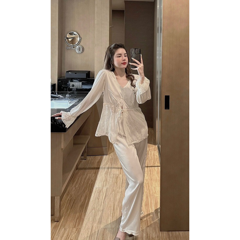 Sét đồ ngủ piijama hàng thiết kế siêu sang- chất lụa mịn mát loại 1