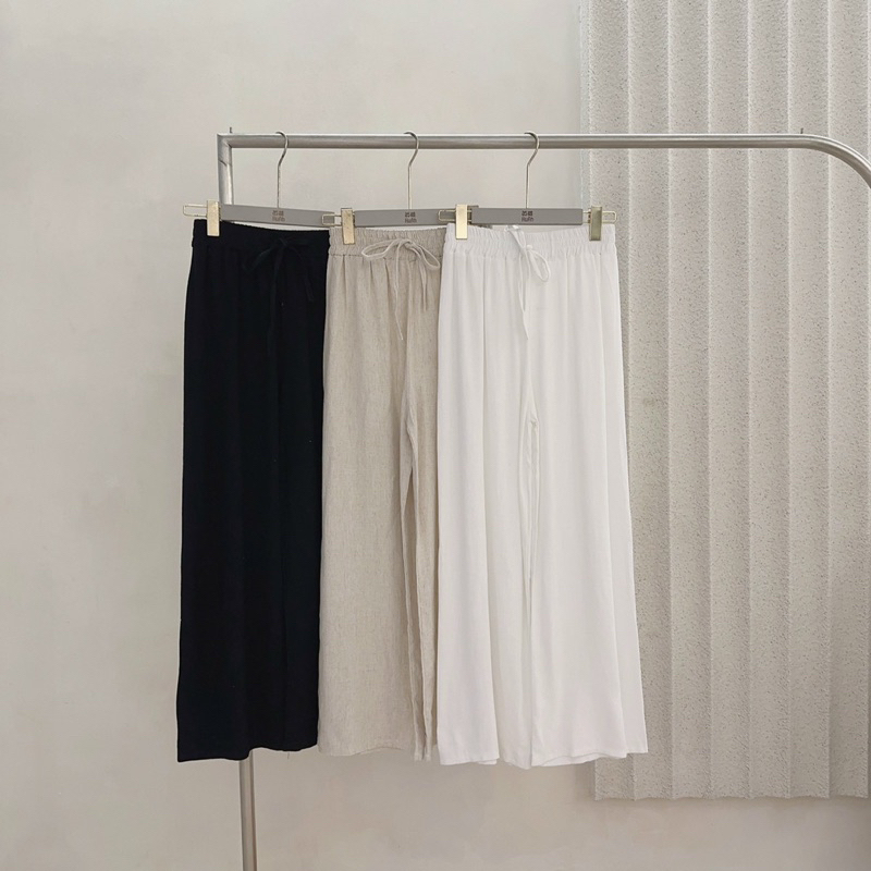 Quần Cullotes Đũi Linen Xuất Hàn Ống Rộng Cạp Chun Phong Cách Hàn Quốc Cơ Bản Hè