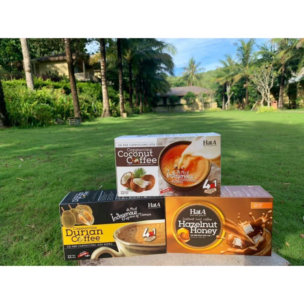 Combo 3 hộp cà phê hòa tan Hạt A  Cafe vị capuchino sữa dừa, capuchino sầu riêng, hạt dẻ mật ong