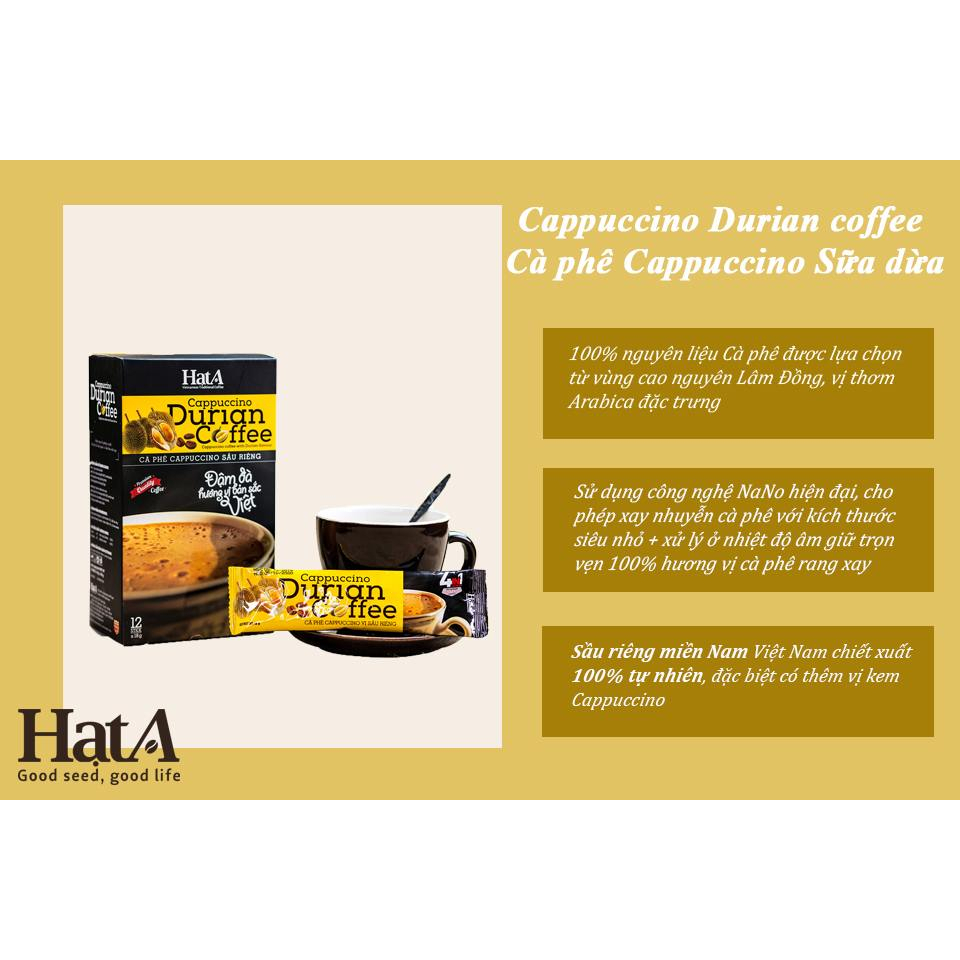 Combo 3 hộp cà phê hòa tan Hạt A  Cafe vị capuchino sữa dừa, capuchino sầu riêng, hạt dẻ mật ong