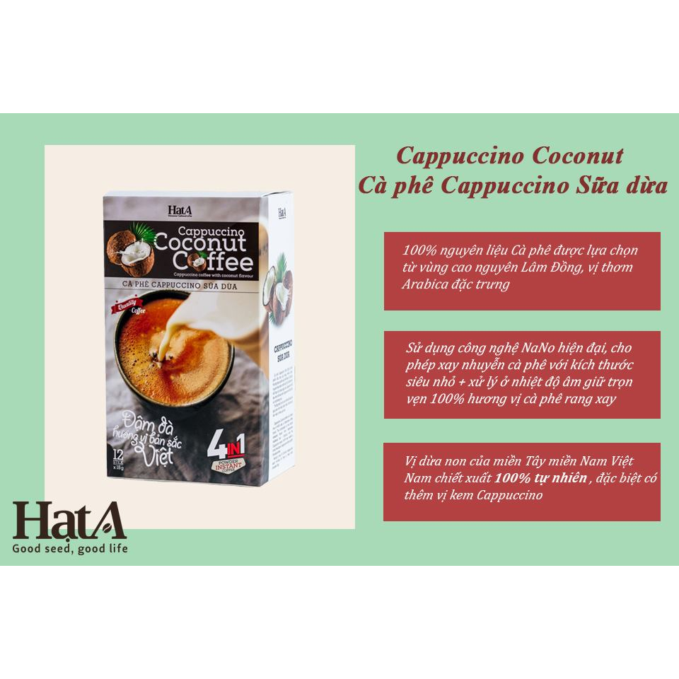 Combo 3 hộp cà phê hòa tan Hạt A  Cafe vị capuchino sữa dừa, capuchino sầu riêng, hạt dẻ mật ong