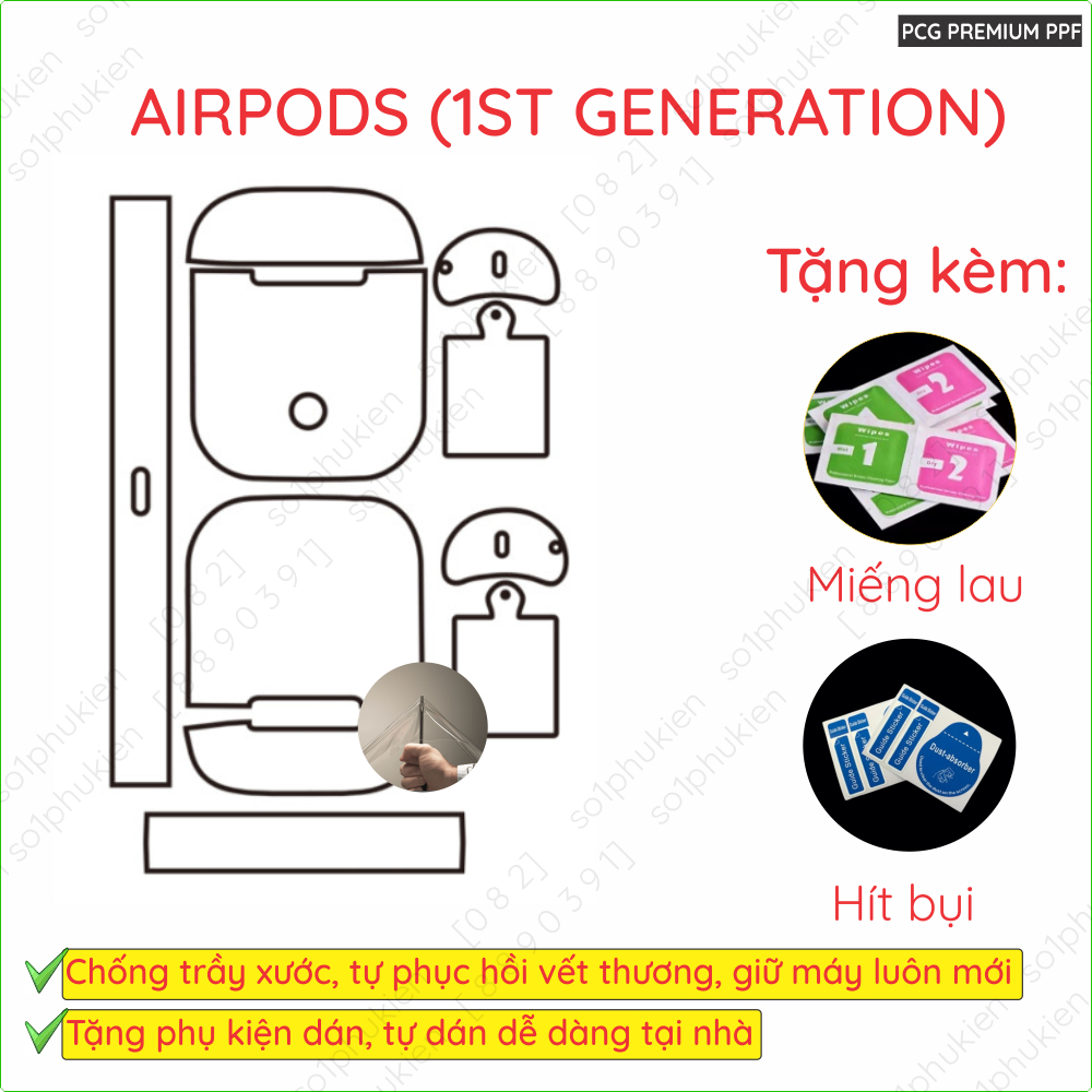 Dán PPF AirPods 1 (gen 1 st) (air pod 1, airpod 1 genration) full body toàn máy, chuẩn xịn chống trầy xước