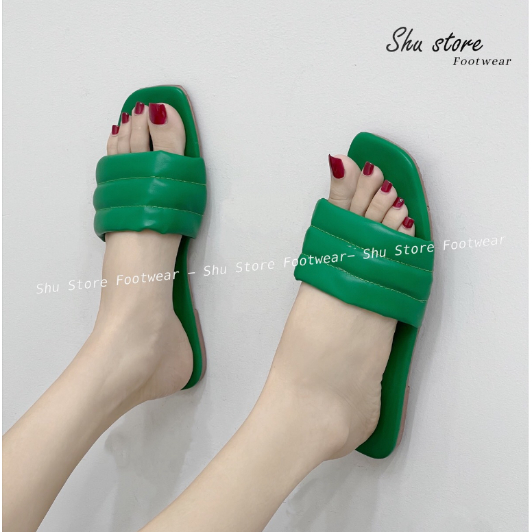 Shu Store | Dép đế bệt quai ngang chất da bóng thời trang xinh xắn cho nữ