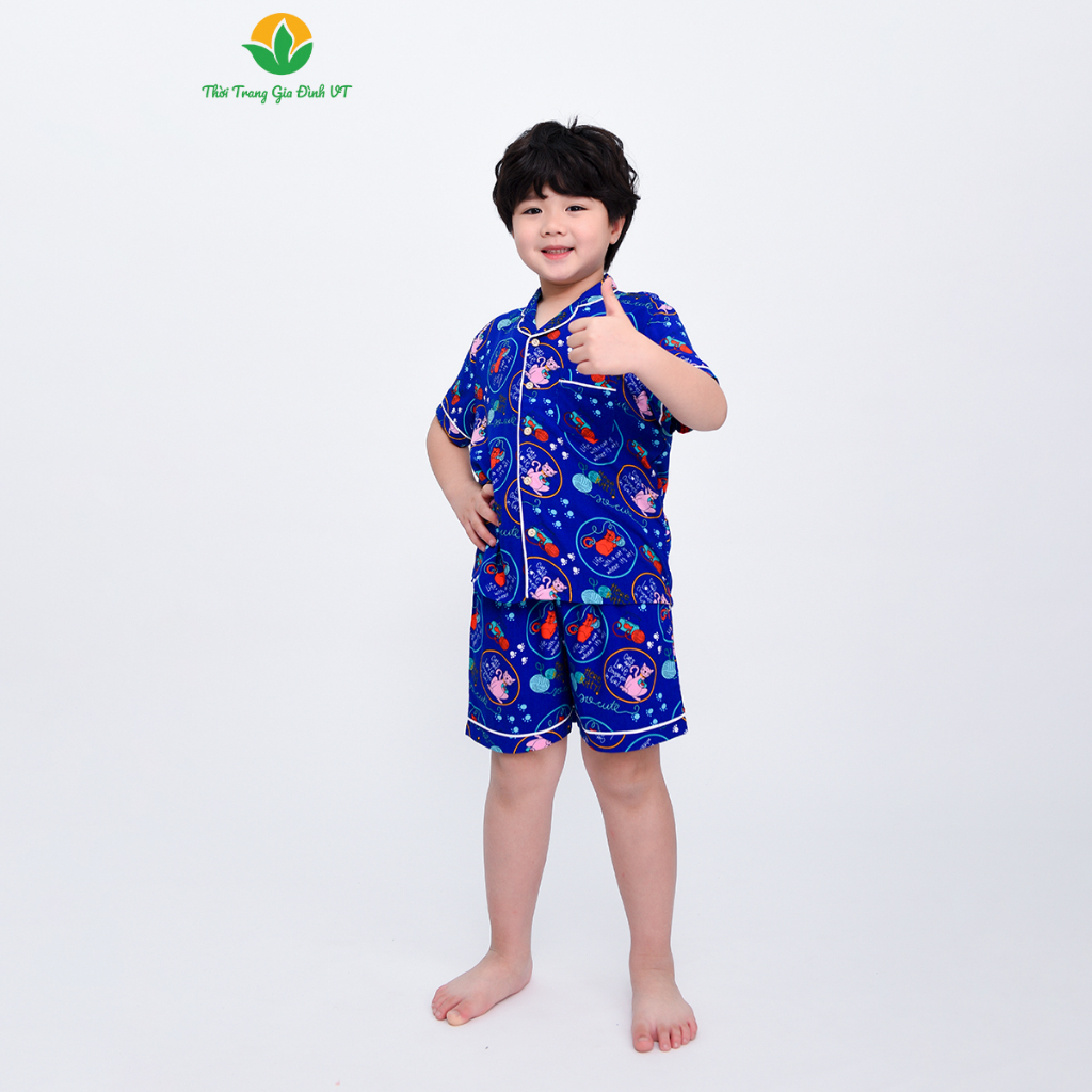 Bộ lanh Pijama mặc nhà bé trai quần đùi, áo cộc tay mùa hè Việt Thắng - B63.2306