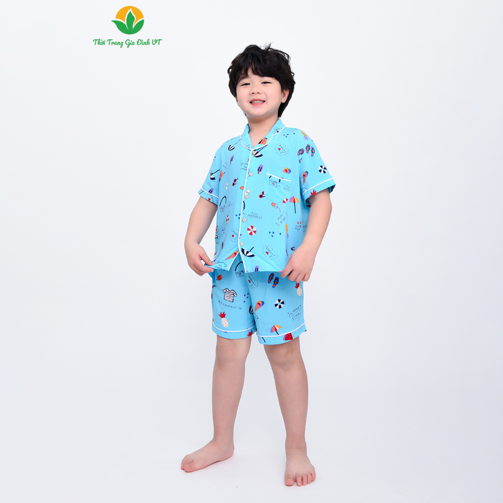 Bộ lanh Pijama mặc nhà bé trai quần đùi, áo cộc tay mùa hè Việt Thắng - B63.2306