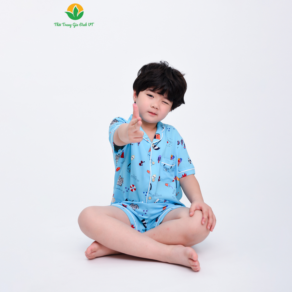 Bộ lanh Pijama mặc nhà bé trai quần đùi, áo cộc tay mùa hè Việt Thắng - B63.2306