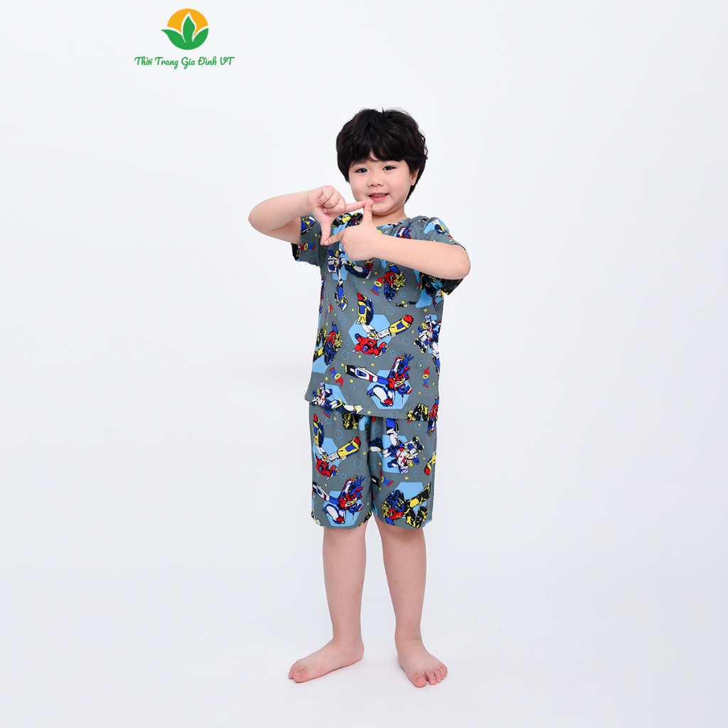Bộ mặc nhà bé trai mùa hè Việt Thắng quần đùi, áo cộc tay, chất lanh tole - B63.2302
