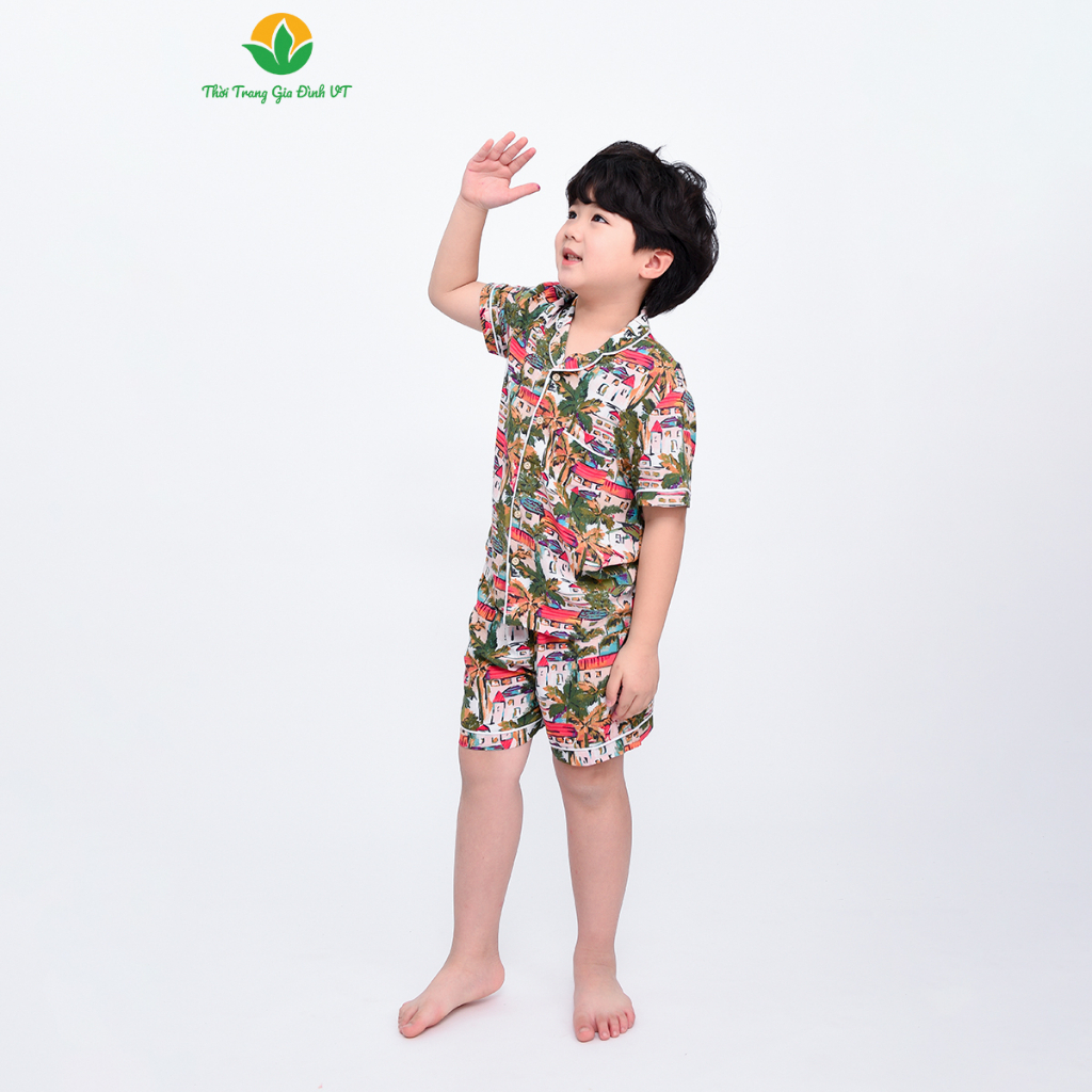 Bộ lanh Pijama mặc nhà bé trai quần đùi, áo cộc tay mùa hè Việt Thắng - B63.2306