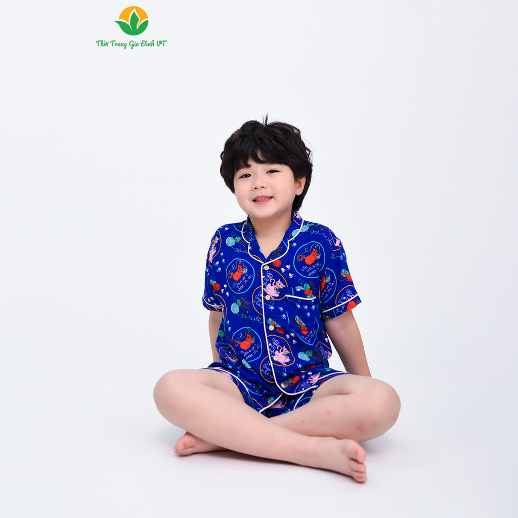 Bộ lanh Pijama mặc nhà bé trai quần đùi, áo cộc tay mùa hè Việt Thắng - B63.2306