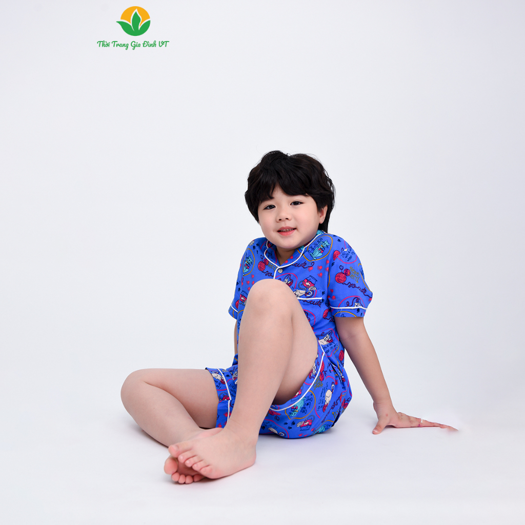 Bộ lanh Pijama mặc nhà bé trai quần đùi, áo cộc tay mùa hè Việt Thắng - B63.2306