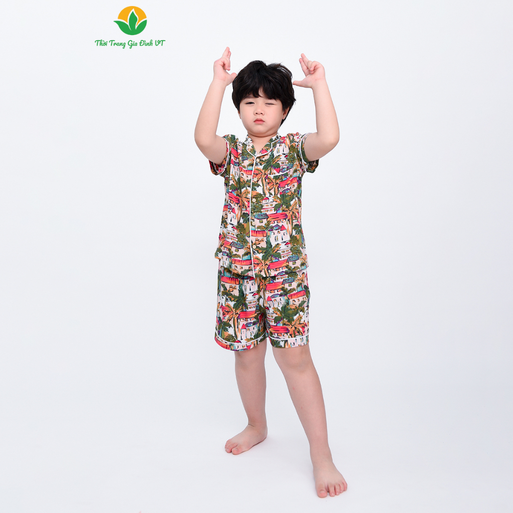 Bộ lanh Pijama mặc nhà bé trai quần đùi, áo cộc tay mùa hè Việt Thắng - B63.2306