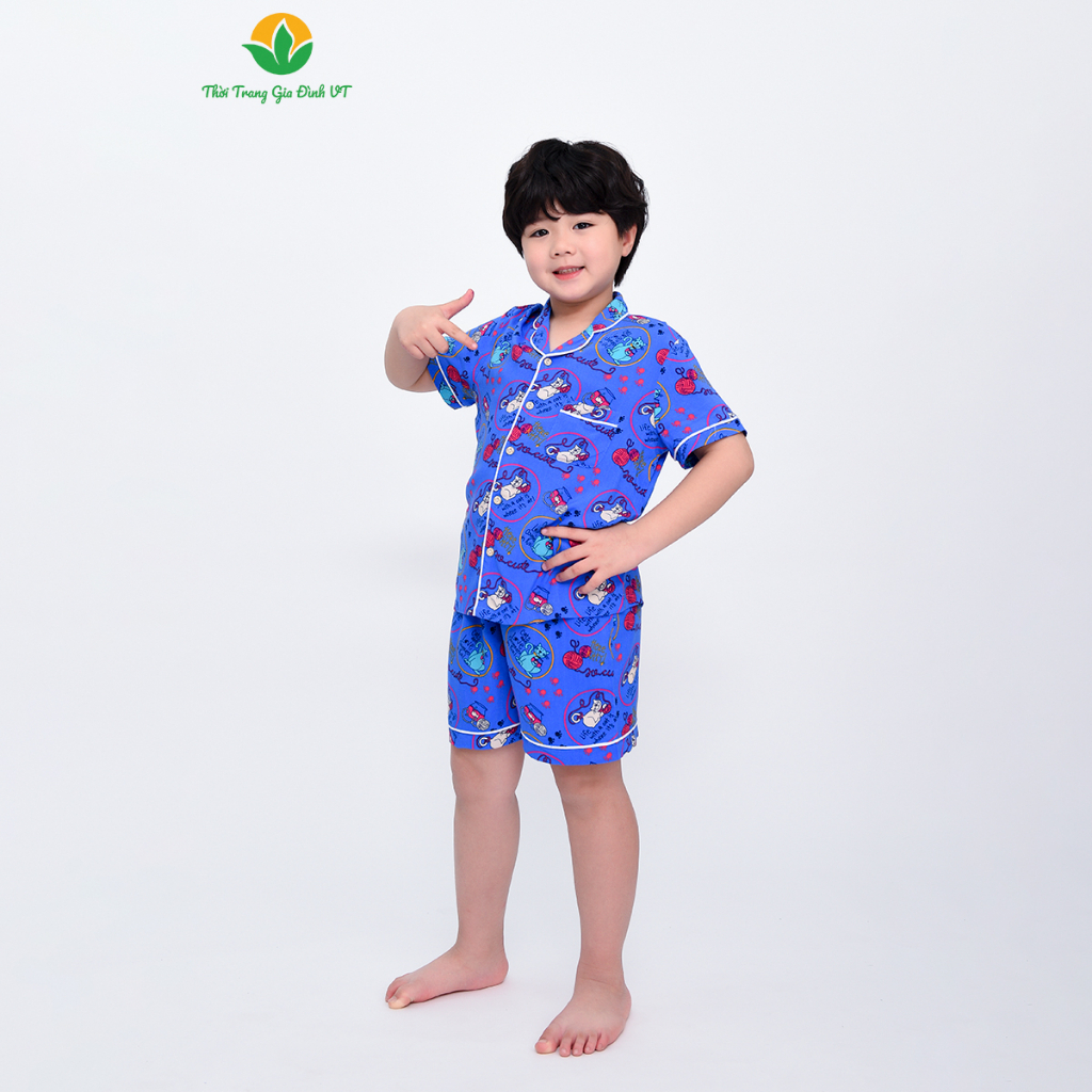 Bộ lanh Pijama mặc nhà bé trai quần đùi, áo cộc tay mùa hè Việt Thắng - B63.2306