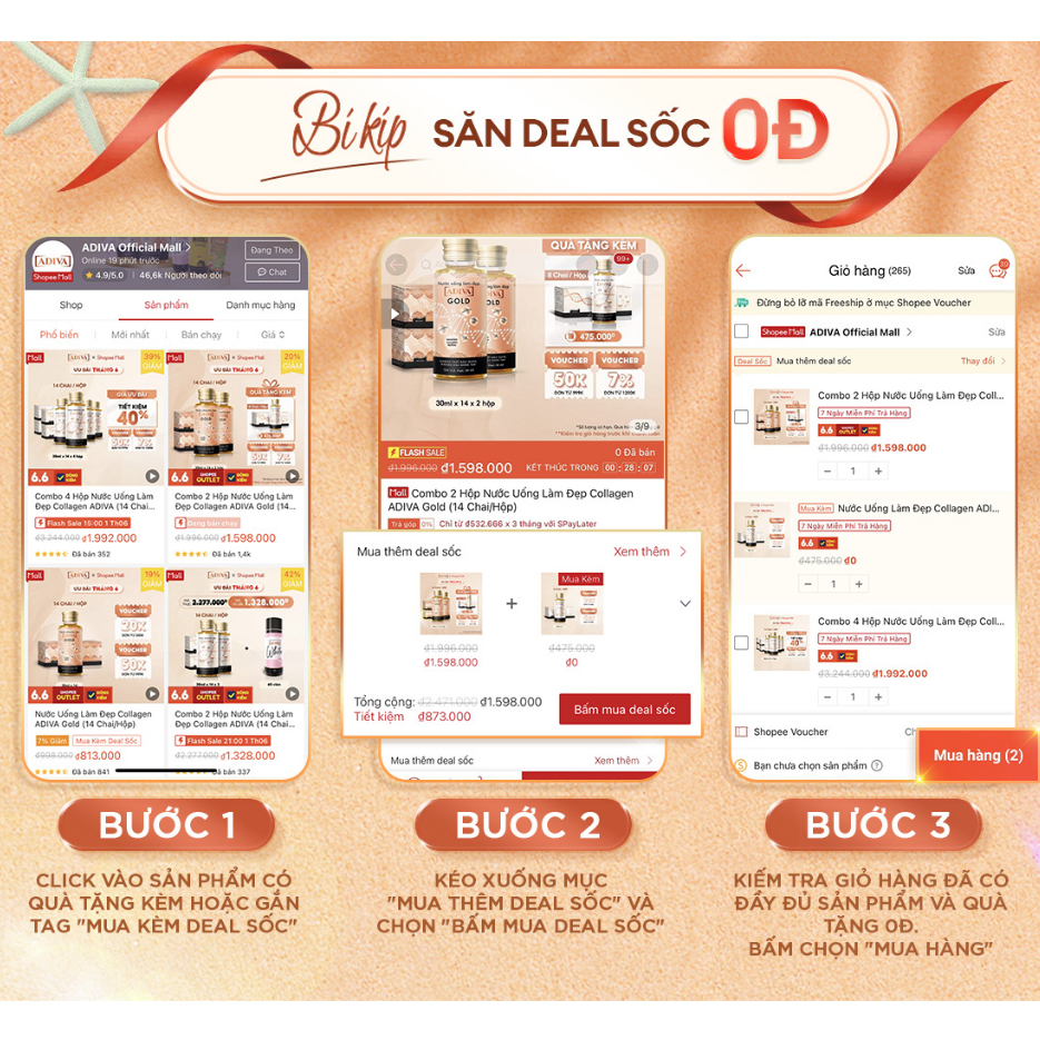 Combo 2 Hộp Nước Uống Làm Đẹp Collagen ADIVA Gold (14 Chai/Hộp)