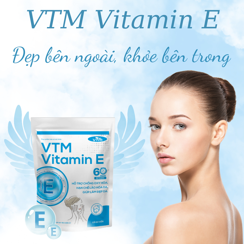 Viên uống bổ sung vitamin E VTM tăng cường sức khỏe, hỗ trợ chống oxy hóa, lão hóa da, giảm cứng khớp, tránh cảm lạnh