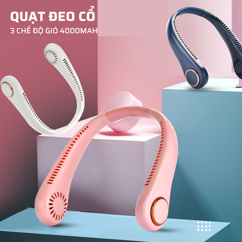 Quạt Đeo Cổ Tích Điện Mini-Quạt Treo Cổ Điều Hòa Không Cánh Tiện Lợi,3 Cấp Độ Gió,Kiểu Dáng Thể Thao Pin 4000mAh