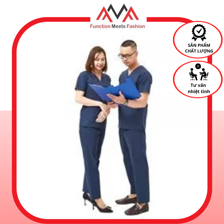 Bộ scrubs FMF nam/nữ cổ tim phòng mổ, đồng phục spa, phòng khám, bác sĩ, quần áo phòng mổ nhiều màu thoáng mát