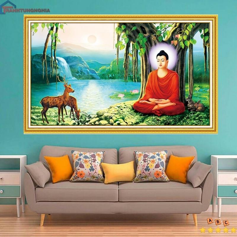 Tranh thêu chữ thập phật thích ca mâu ni 84cm x 52cm - 1m37 x 81cm