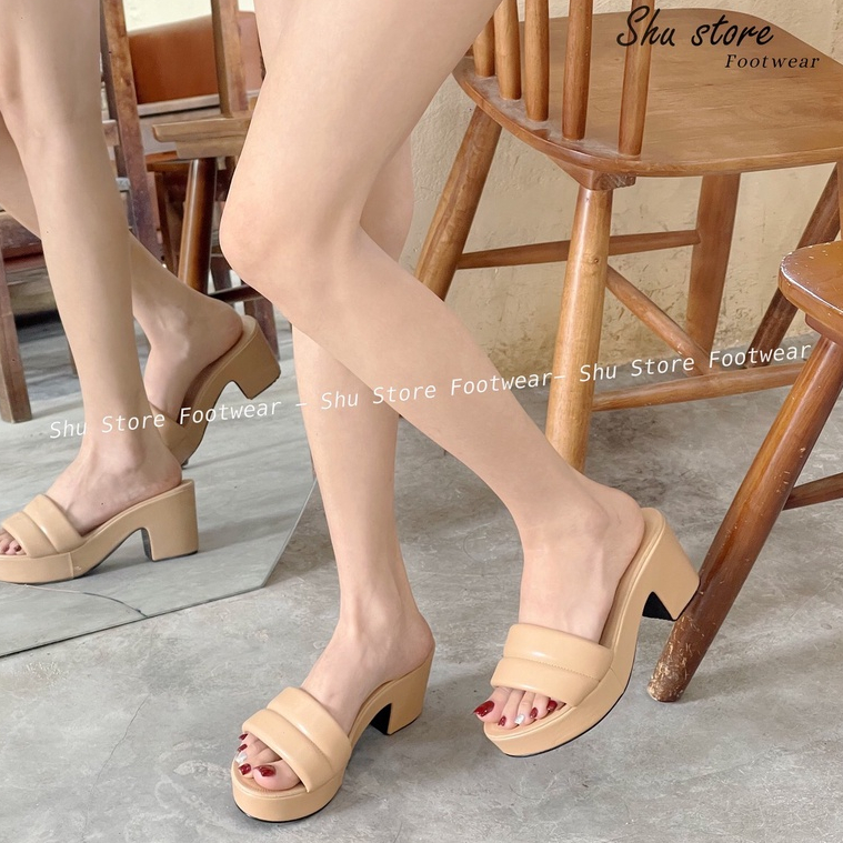 Shu Store | Guốc gót vuông 2 quai phồng cao 7cm mẫu mới hotrend thời trang nữ