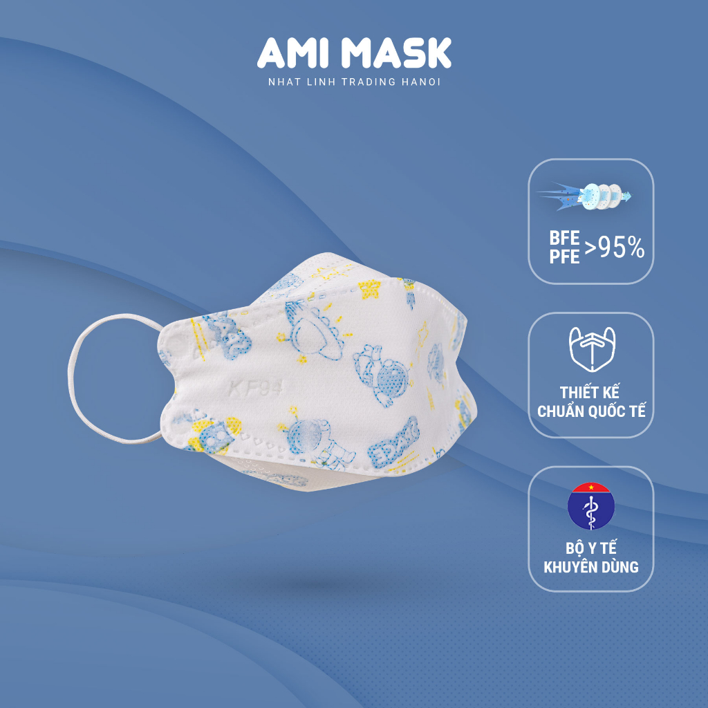 Khẩu trang y tế trẻ em AMI KF94 Mask for kids 4 lớp kháng khuẩn, chống bụi mịn an toàn cho bé