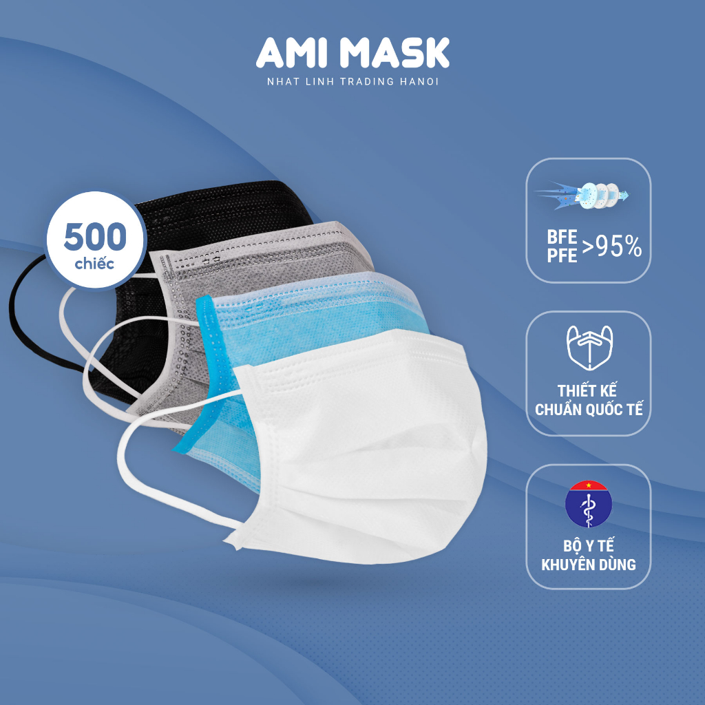[300-500 chiếc] Khẩu trang y tế AMI Eco Mask 4 lớp kiểu dáng gấp nếp kháng khuẩn, chống bụi mịn