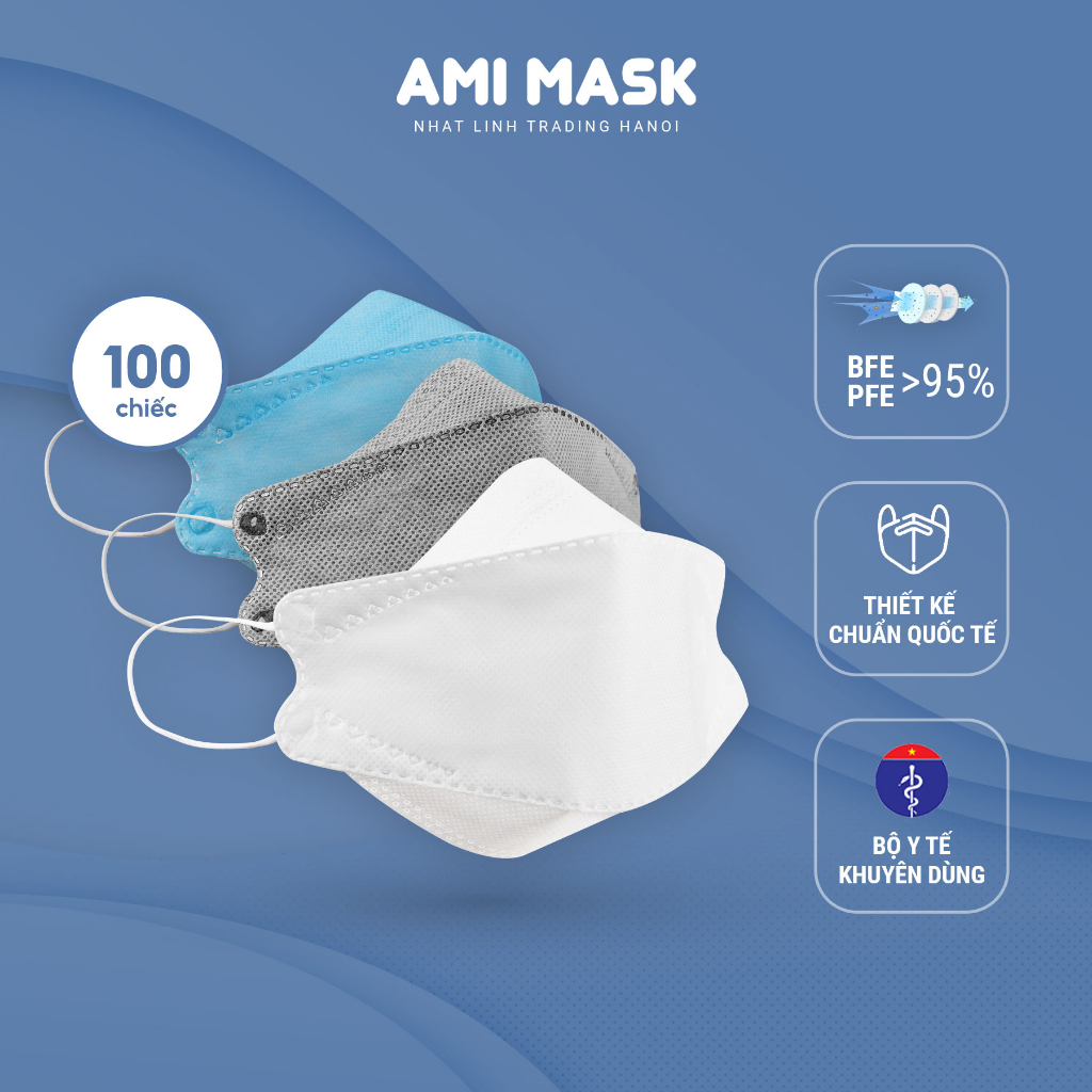 Khẩu trang KF94 AMI Mask 4 lớp kiểu dáng khẩu trang y tế ôm gọn kháng khuẩn, chống bụi mịn thùng