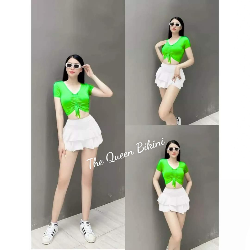 [Size S,M,L,XL] Bikini 2 mảnh đồ bơi đi biển áo tắm dây rút ngực váy xòe The Queen 021 | BigBuy360 - bigbuy360.vn