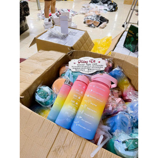 Set 3 bình nước sticker chia vạch màu gradient