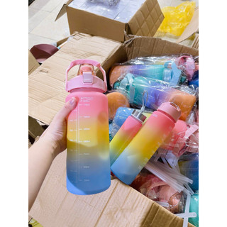 Set 3 bình nước sticker chia vạch màu gradient