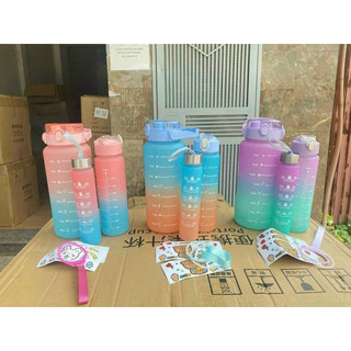 Set 3 bình nước sticker chia vạch màu gradient