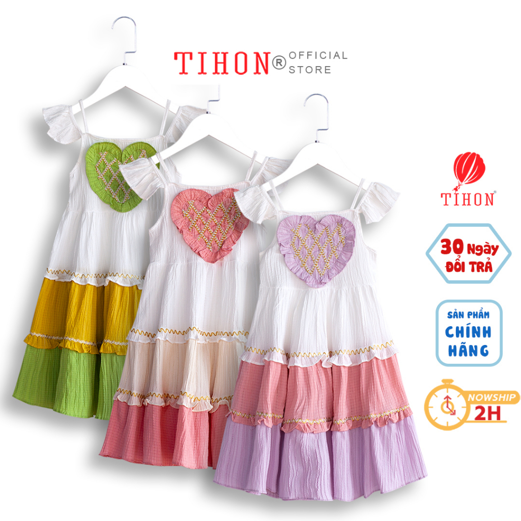 Váy bé gái TIHON đính trái tim phong cách Hàn Quốc siêu xinh VT0770788
