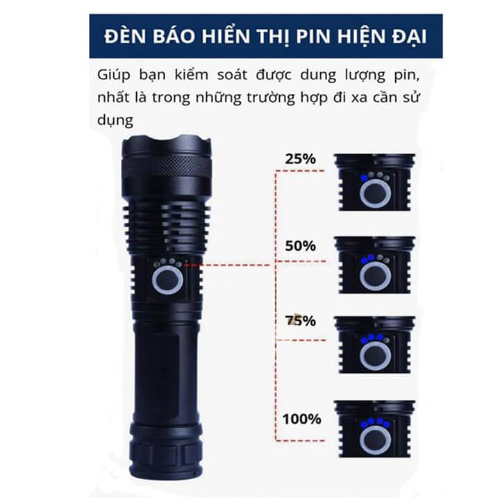 Đèn Pin XHP Siêu Sáng Cầm Tay Pin Trâu - Đèn siêu sáng mini, vỏ kim loại chống nước bền bỉ - 5 chế độ chiếu sáng