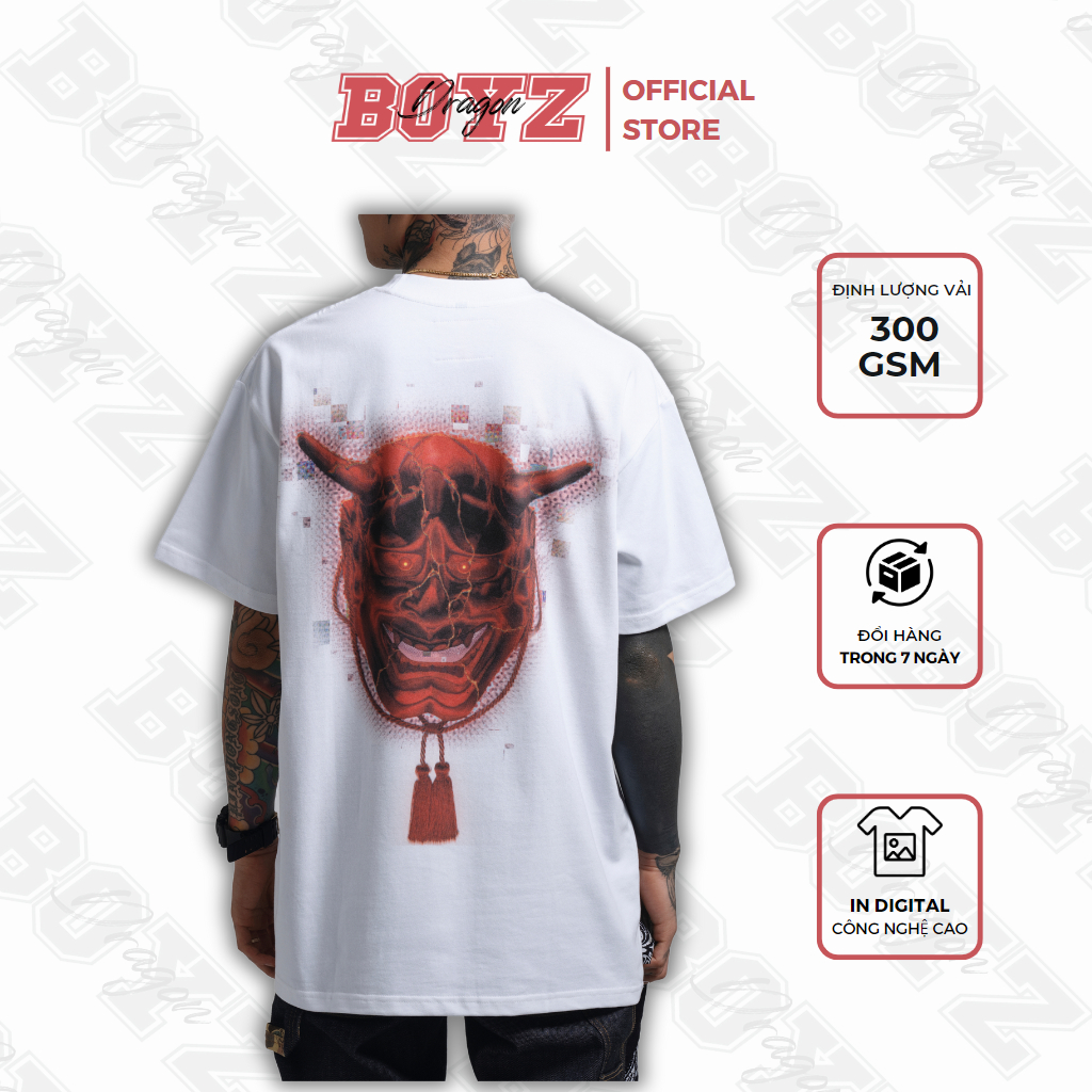 Áo Thun Tay Lỡ Unisex Hannya Red 100% Cotton, Thiết Kế Độc Quyền, Hình In Digital - Dragon Boyz Brand Chính Hãng