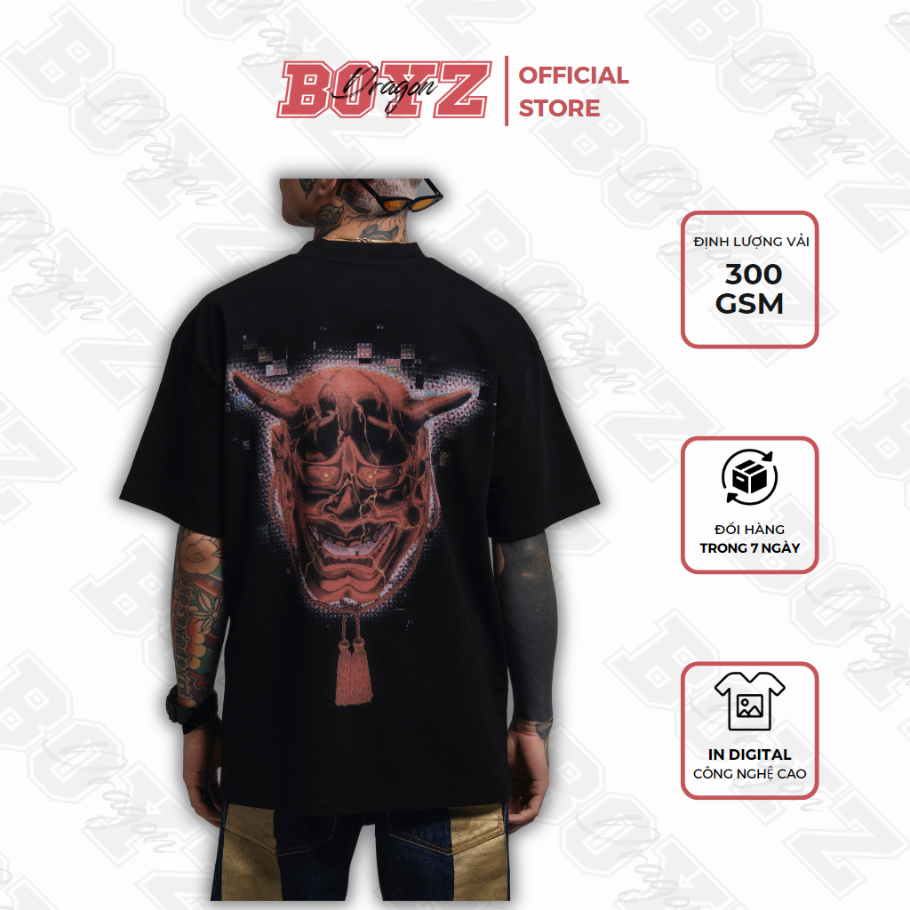 Áo Thun Tay Lỡ Unisex Hannya Red 100% Cotton, Thiết Kế Độc Quyền, Hình In Digital - Dragon Boyz Brand Chính Hãng