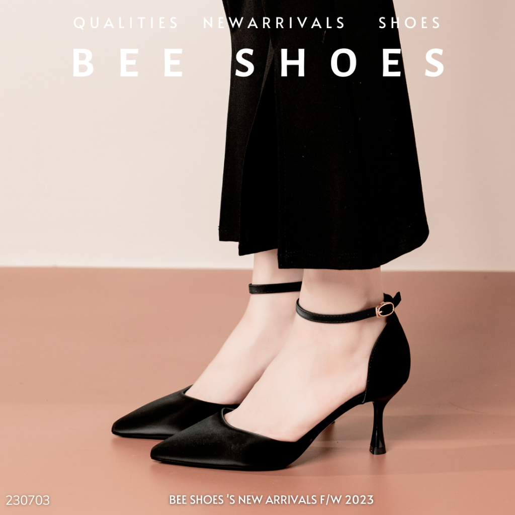 GIÀY CAO GÓT BEESHOES NỮ MŨI NHỌN - GIÀY CAO GÓT NỮ GÓT NHỌN CAO 7 PHÂN SẴN MÀU ĐEN - TRẮNG - KEM 230703