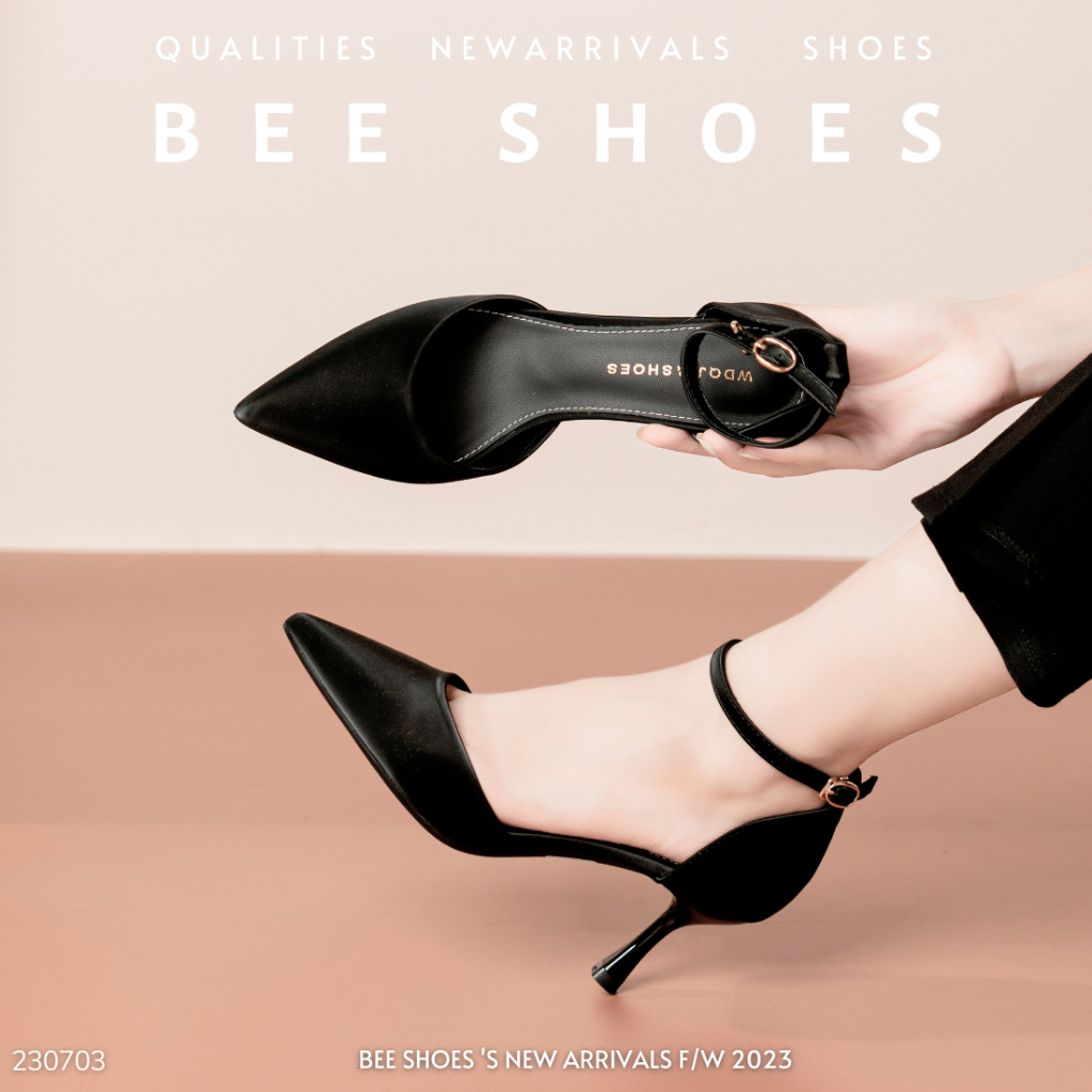 GIÀY CAO GÓT BEESHOES NỮ MŨI NHỌN - GIÀY CAO GÓT NỮ GÓT NHỌN CAO 7 PHÂN SẴN MÀU ĐEN - TRẮNG - KEM 230703