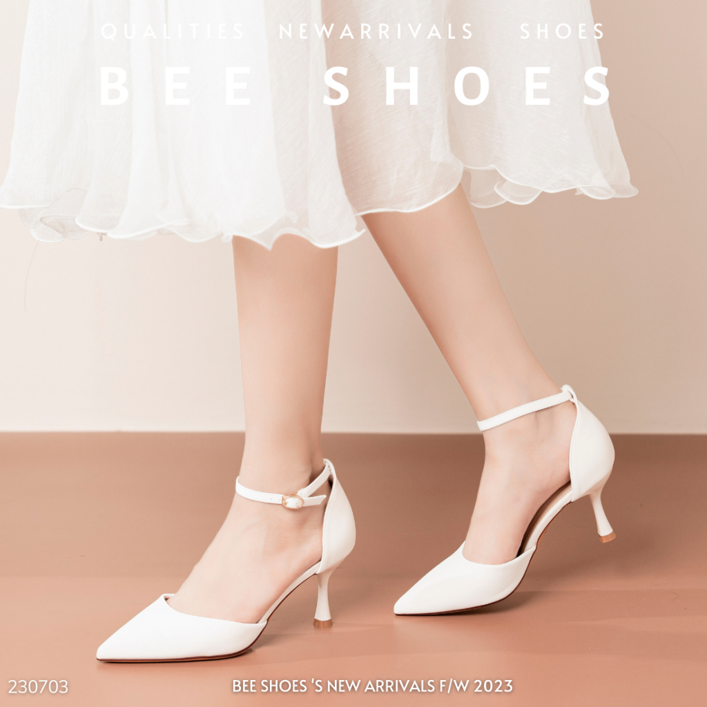 GIÀY CAO GÓT BEESHOES NỮ MŨI NHỌN - GIÀY CAO GÓT NỮ GÓT NHỌN CAO 7 PHÂN SẴN MÀU ĐEN - TRẮNG - KEM 230703