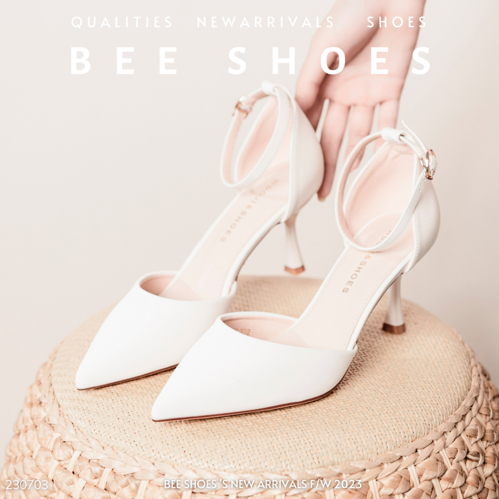 GIÀY CAO GÓT BEESHOES NỮ MŨI NHỌN - GIÀY CAO GÓT NỮ GÓT NHỌN CAO 7 PHÂN SẴN MÀU ĐEN - TRẮNG - KEM 230703